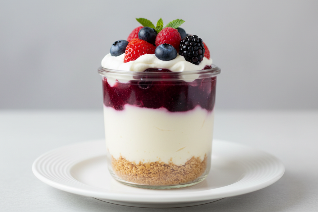 mixed berry cheesecake jar