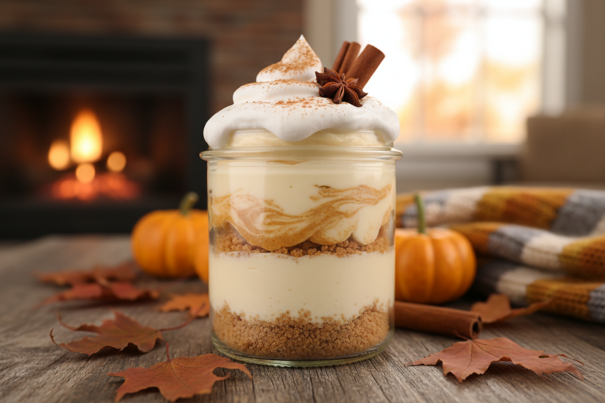 Pumpkin spice layered cheesecake jar